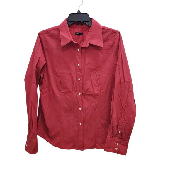 Talbots Stretch Woman's Burgundy Long Sleeve Button Up Career Top‎ Plus Size 14 - Picture 1 of 5